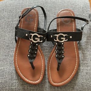 Guess Black Leather Sandals